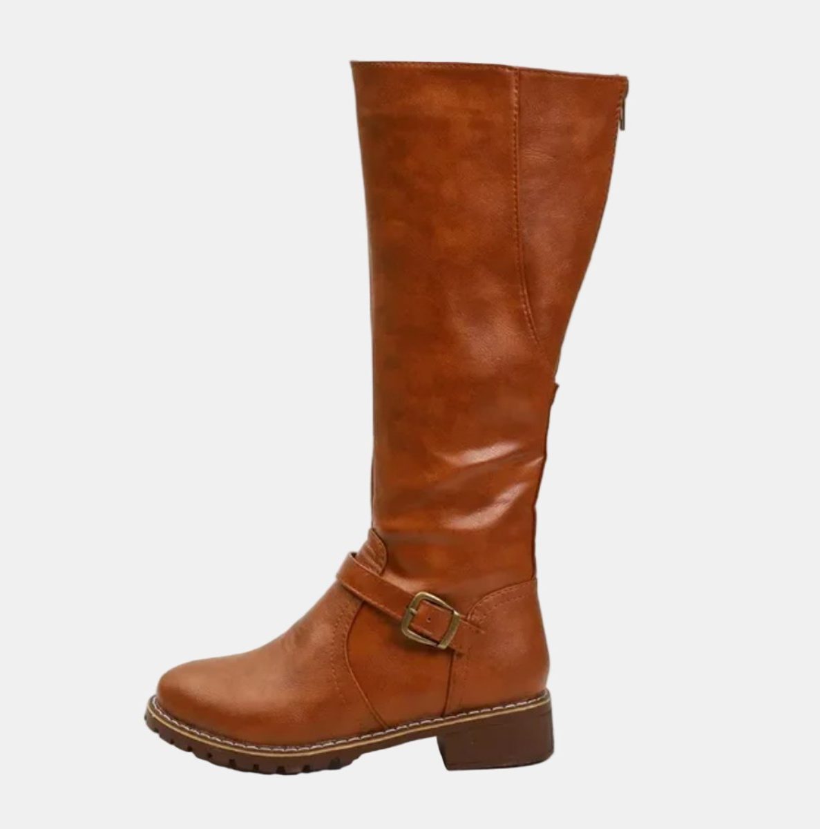 Women's Buckle Strap Low Heel Equestrian Tall Boots