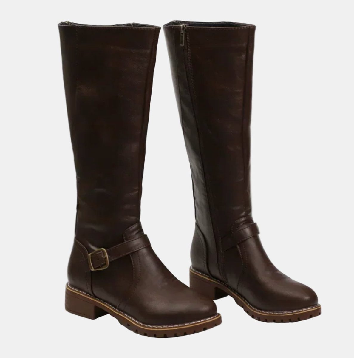 Women's Buckle Strap Low Heel Equestrian Tall Boots