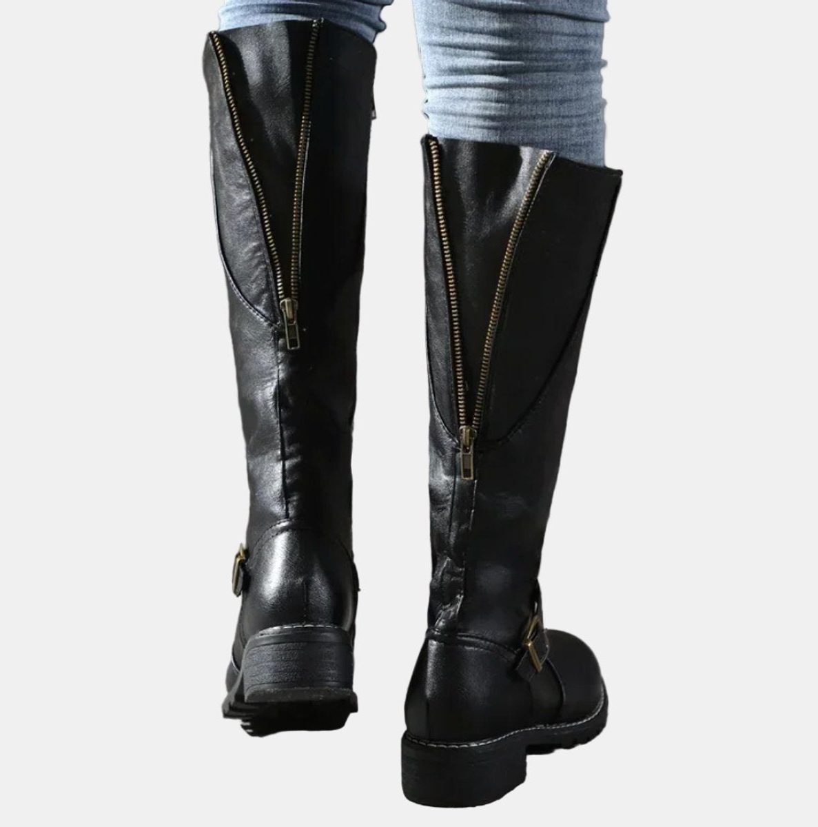 Women's Buckle Strap Low Heel Equestrian Tall Boots