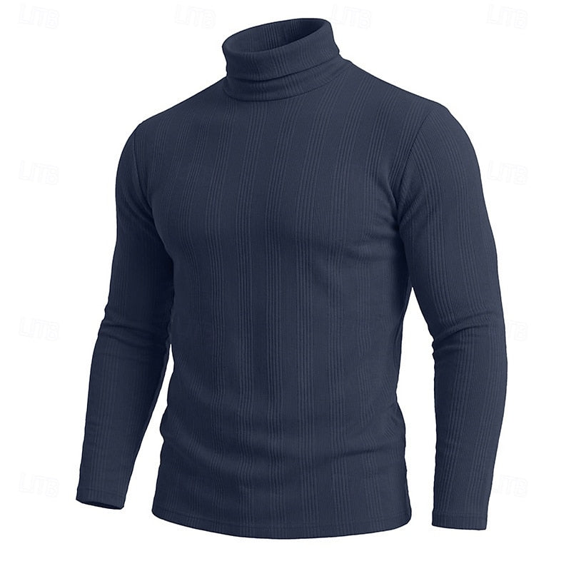 Men's Slim Ribbed Vertical Texture Turtleneck Pullover