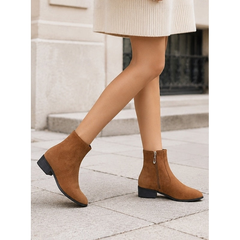 Women's Low Heel Side Zip Tailored Booties