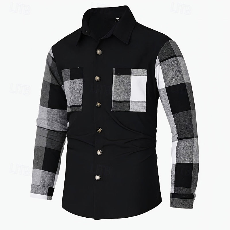Men's Patchwork Panel Overshirt with Contrast Detailing