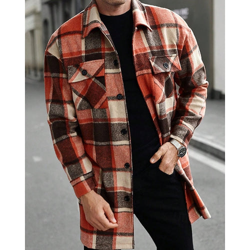 Men's Chest Pocket Checked Overshirt Coat