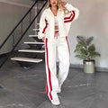 Women's Contrast Side Stripe Zip Jacket Wide-Leg Set
