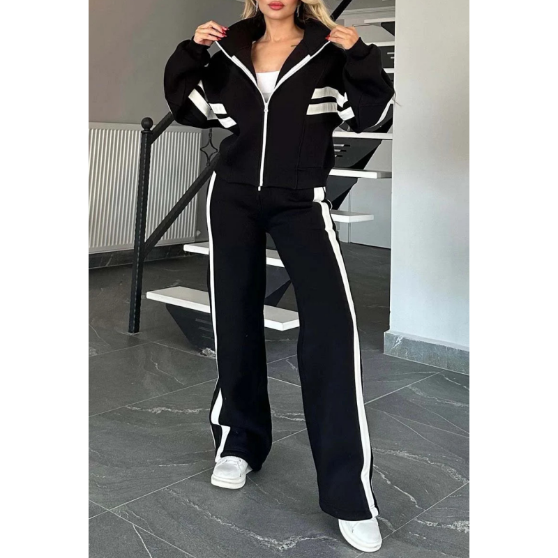 Women's Contrast Side Stripe Zip Jacket Wide-Leg Set