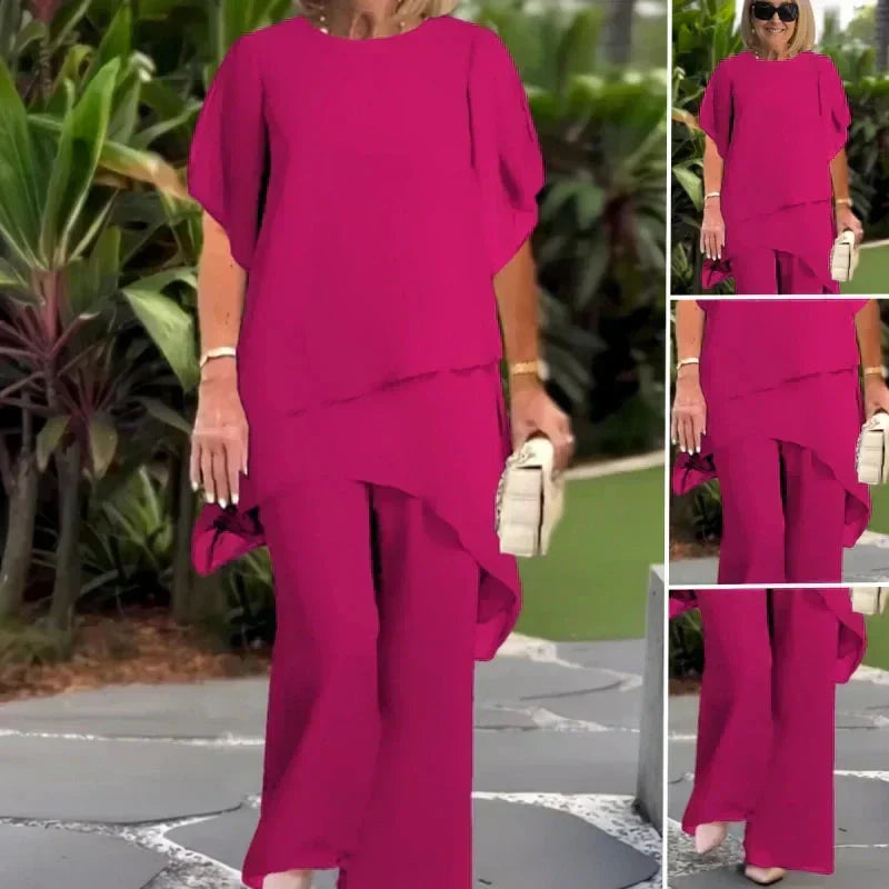 Women's Flowing Palazzo Pants Matching Top Set