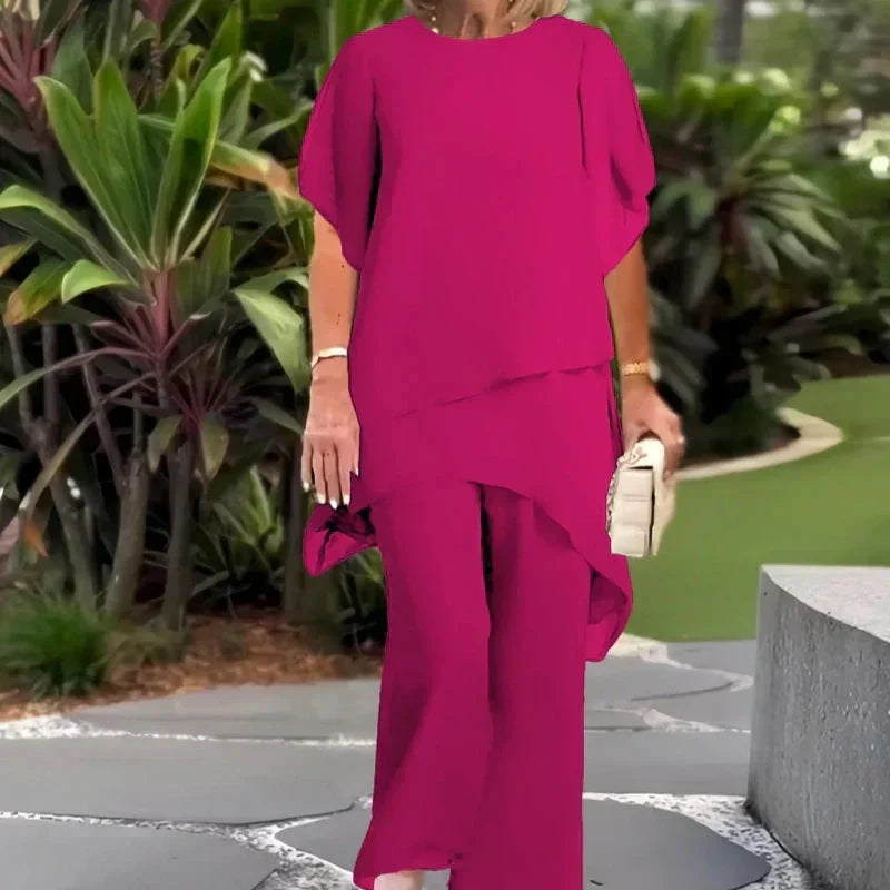 Women's Flowing Palazzo Pants Matching Top Set