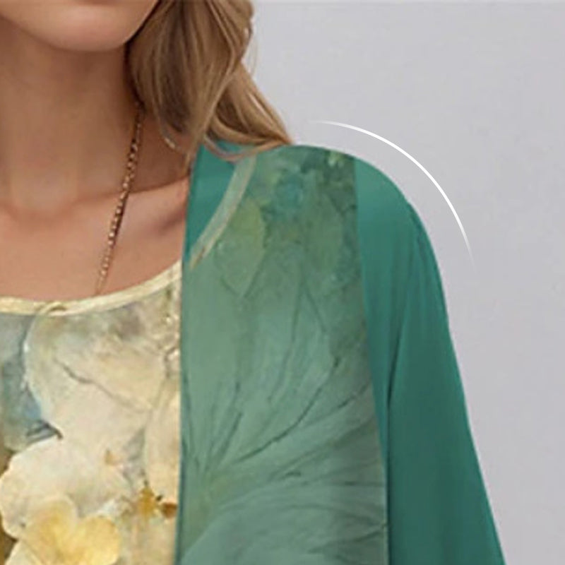 Women's Layered Midi Dress with Matching Cardigan and Floral Print