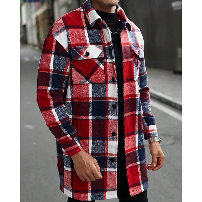 Men's Chest Pocket Checked Overshirt Coat