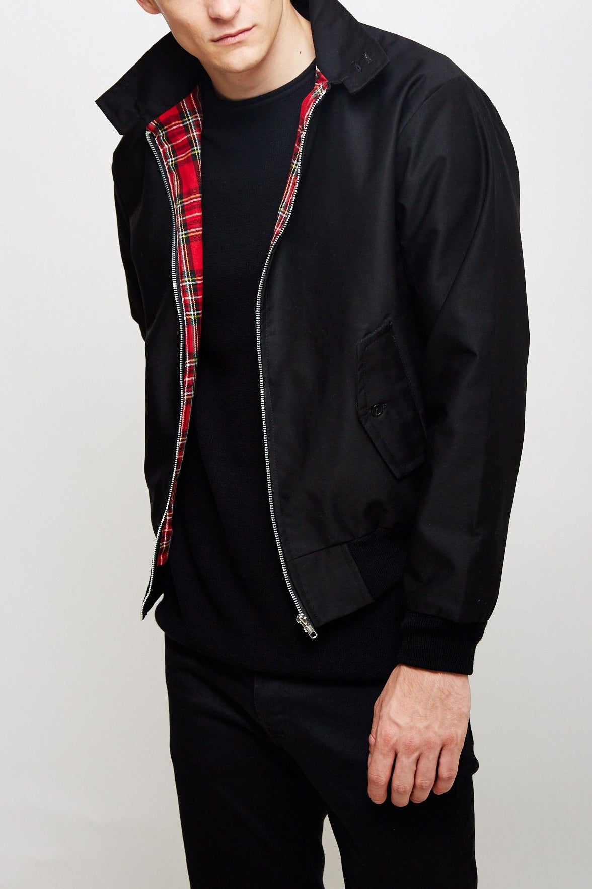 Men's Harrington Zip Front Jacket with Tartan Lining