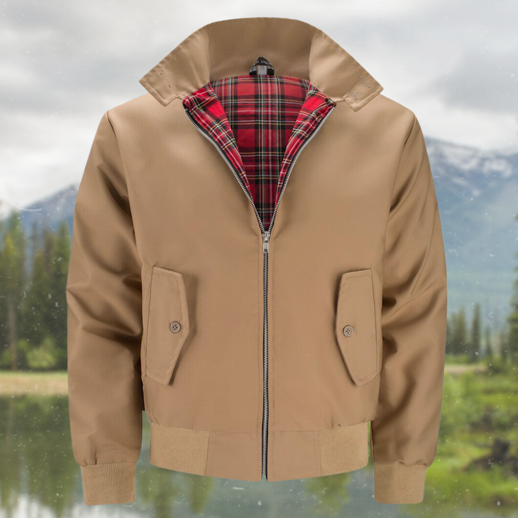 Men's Harrington Zip Front Jacket with Tartan Lining