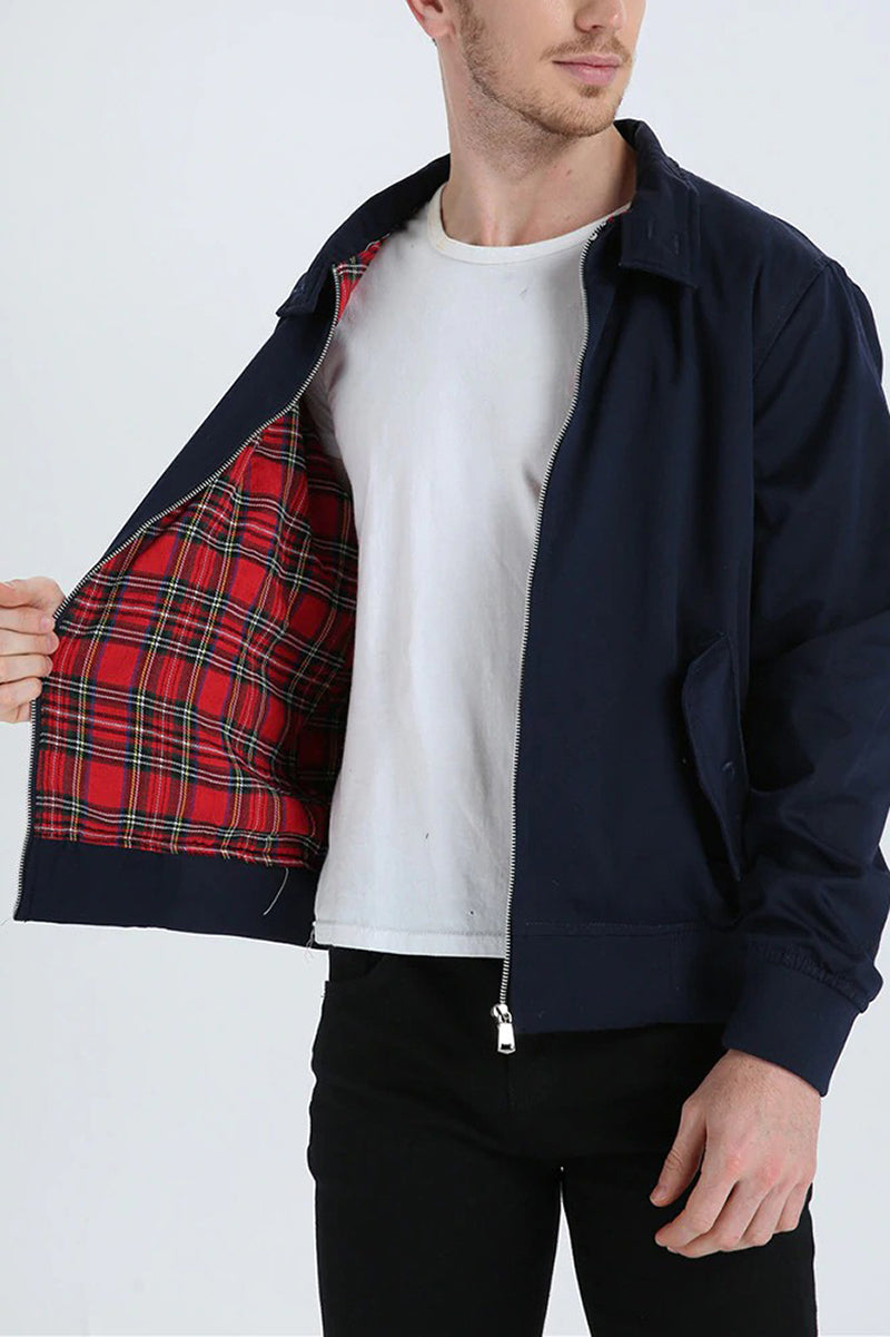 Men's Harrington Zip Front Jacket with Tartan Lining