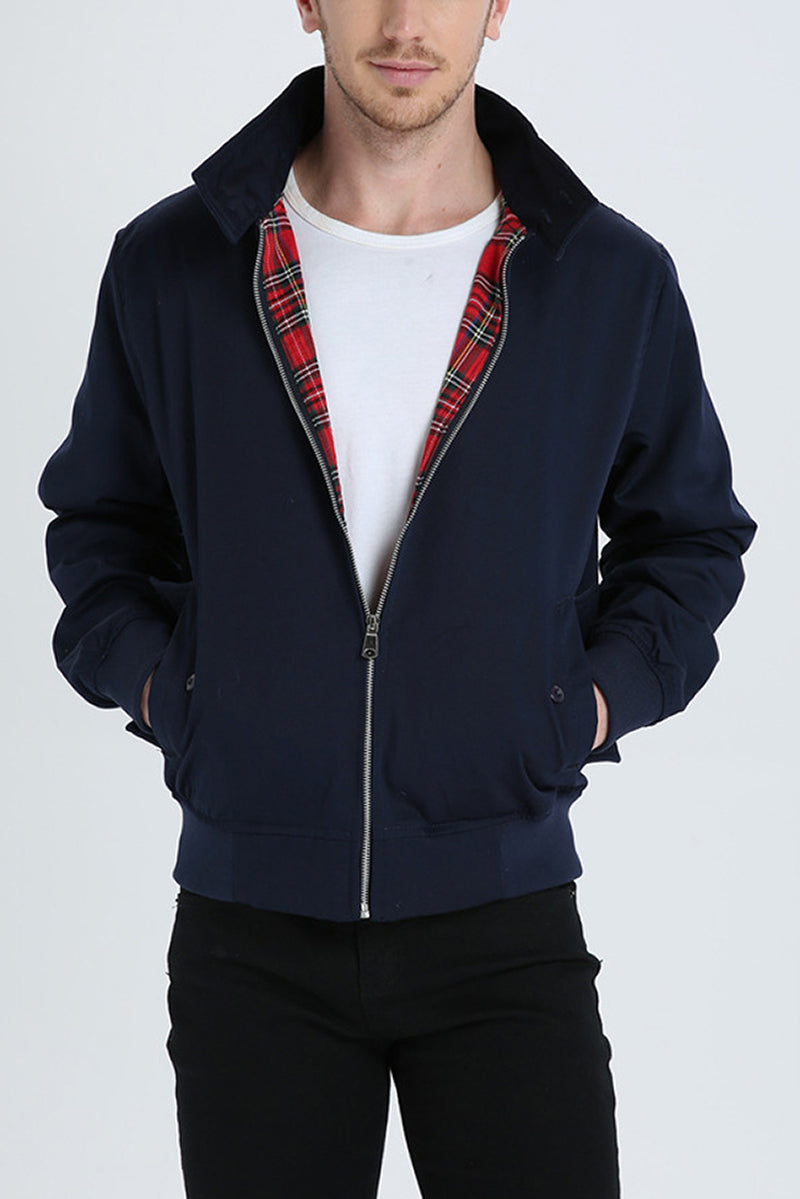 Men's Harrington Zip Front Jacket with Tartan Lining