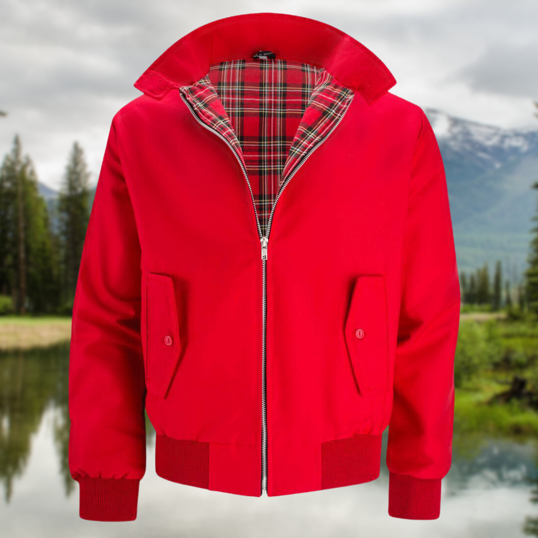 Men's Harrington Zip Front Jacket with Tartan Lining