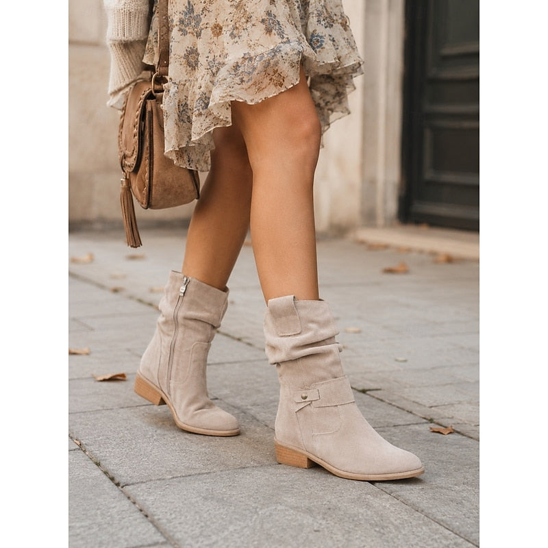 Women's Slouchy Side Zip Ankle Booties with Block Heel