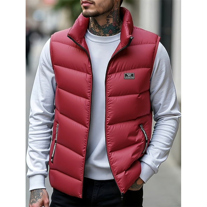 Men's Stand Collar Quilted Padded Gilet