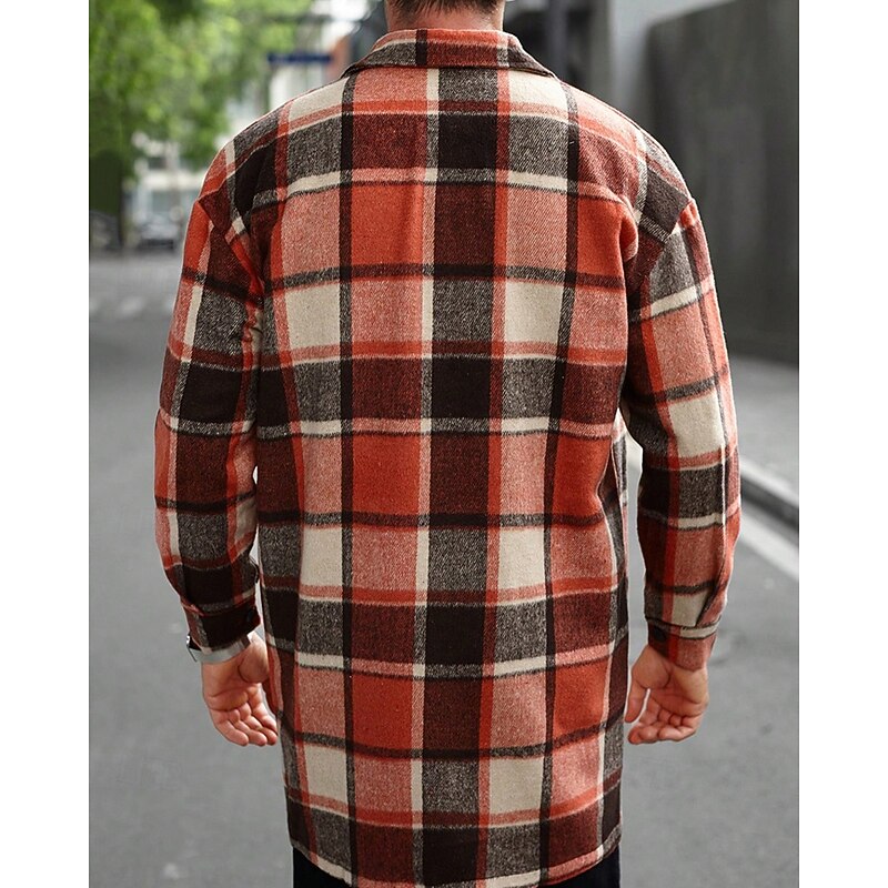 Men's Chest Pocket Checked Overshirt Coat