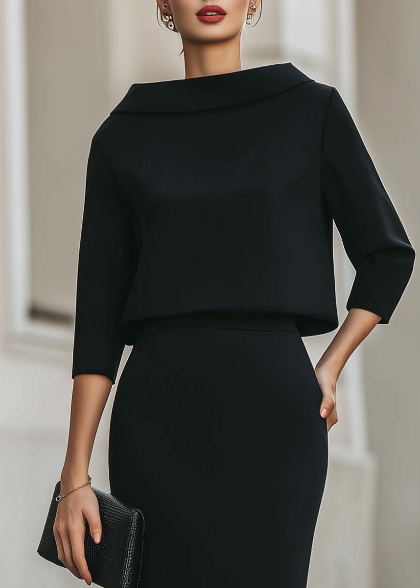 Women's Tailored Boat Neck Top Midi Skirt Two-Piece Set