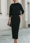 Women's Tailored Boat Neck Top Midi Skirt Two-Piece Set