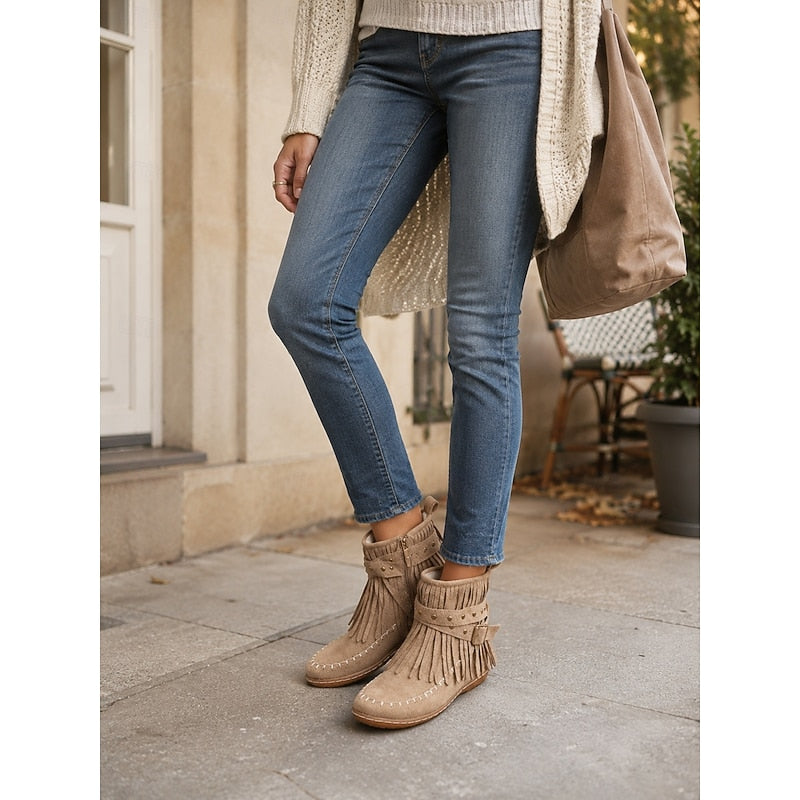 Women's Flat Sole Fringe Moccasin Booties
