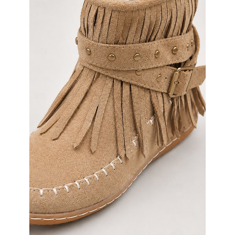 Women's Flat Sole Fringe Moccasin Booties