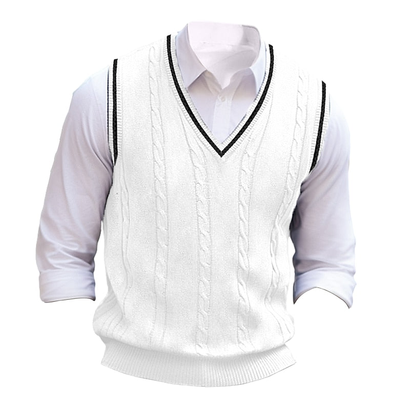 Men's V-Neck Cable Knit Sleeveless Layering Vest