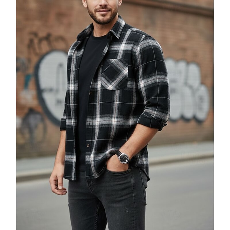 Men's Classic Checked Button-Front Shirt Jacket