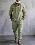 Men's Hooded Henley Placket Loungewear Set