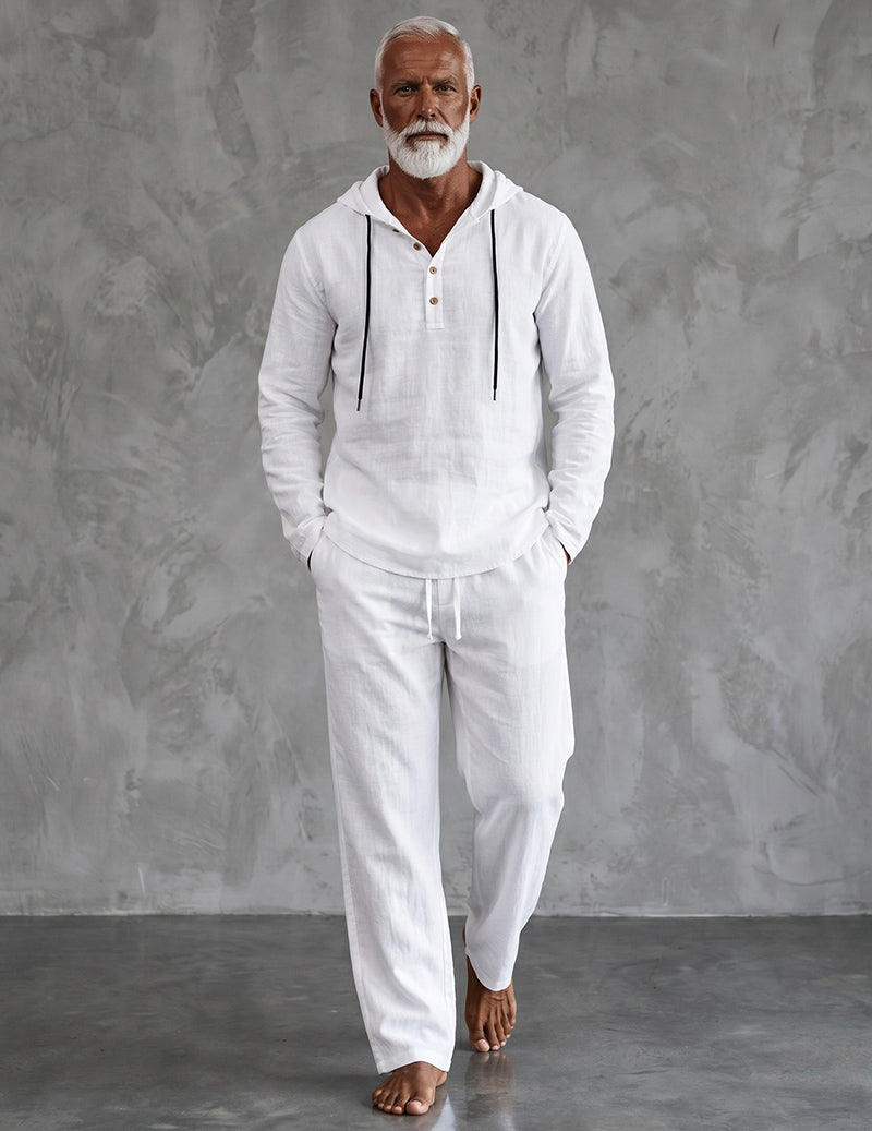Men's Hooded Henley Placket Loungewear Set