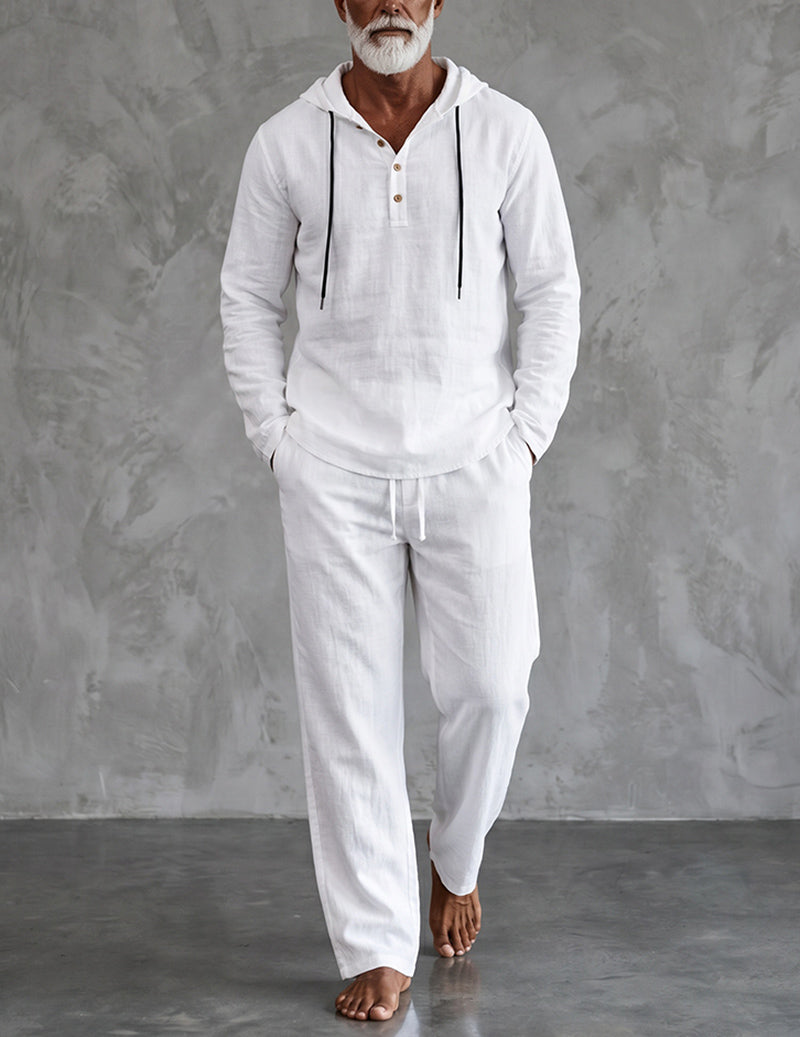 Men's Hooded Henley Placket Loungewear Set
