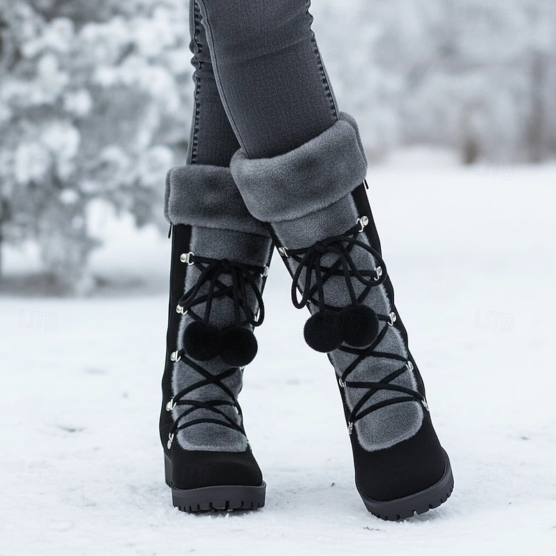 Women's Lace-Up Snow Boots with Fur Trimmed Cuff