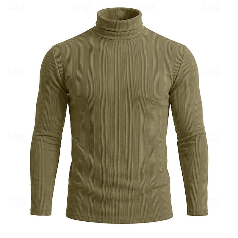 Men's Slim Ribbed Vertical Texture Turtleneck Pullover