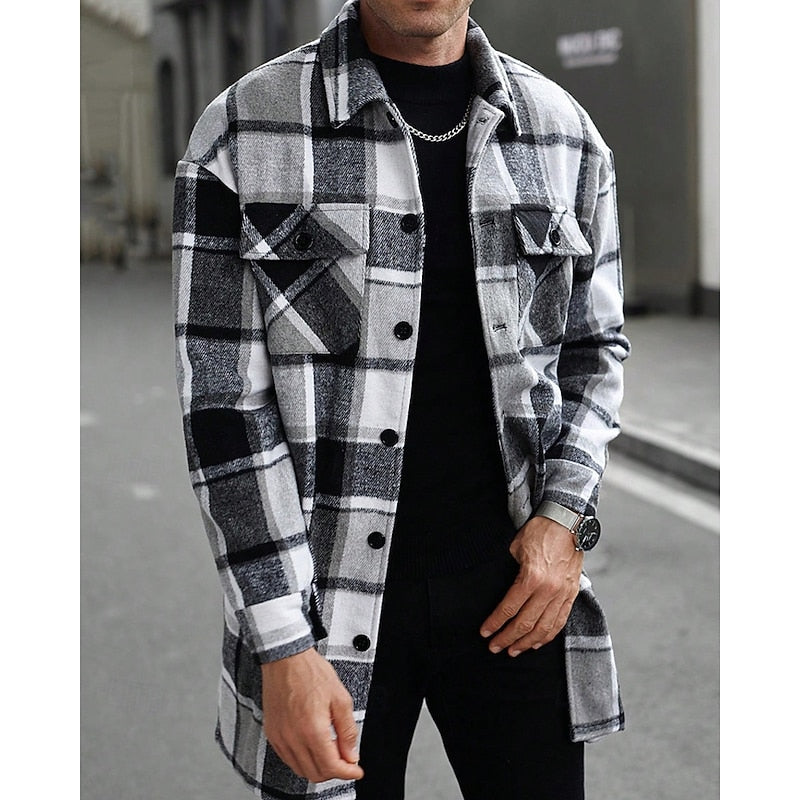 Men's Chest Pocket Checked Overshirt Coat