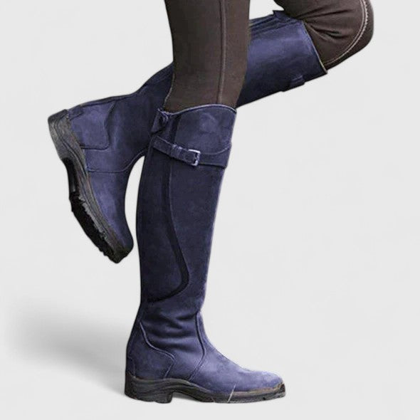 Women's Sleek Structured Buckle Accent Boots