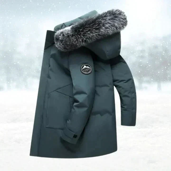 Men's Long Hooded Winter Coat with Water-Repellent Outer
