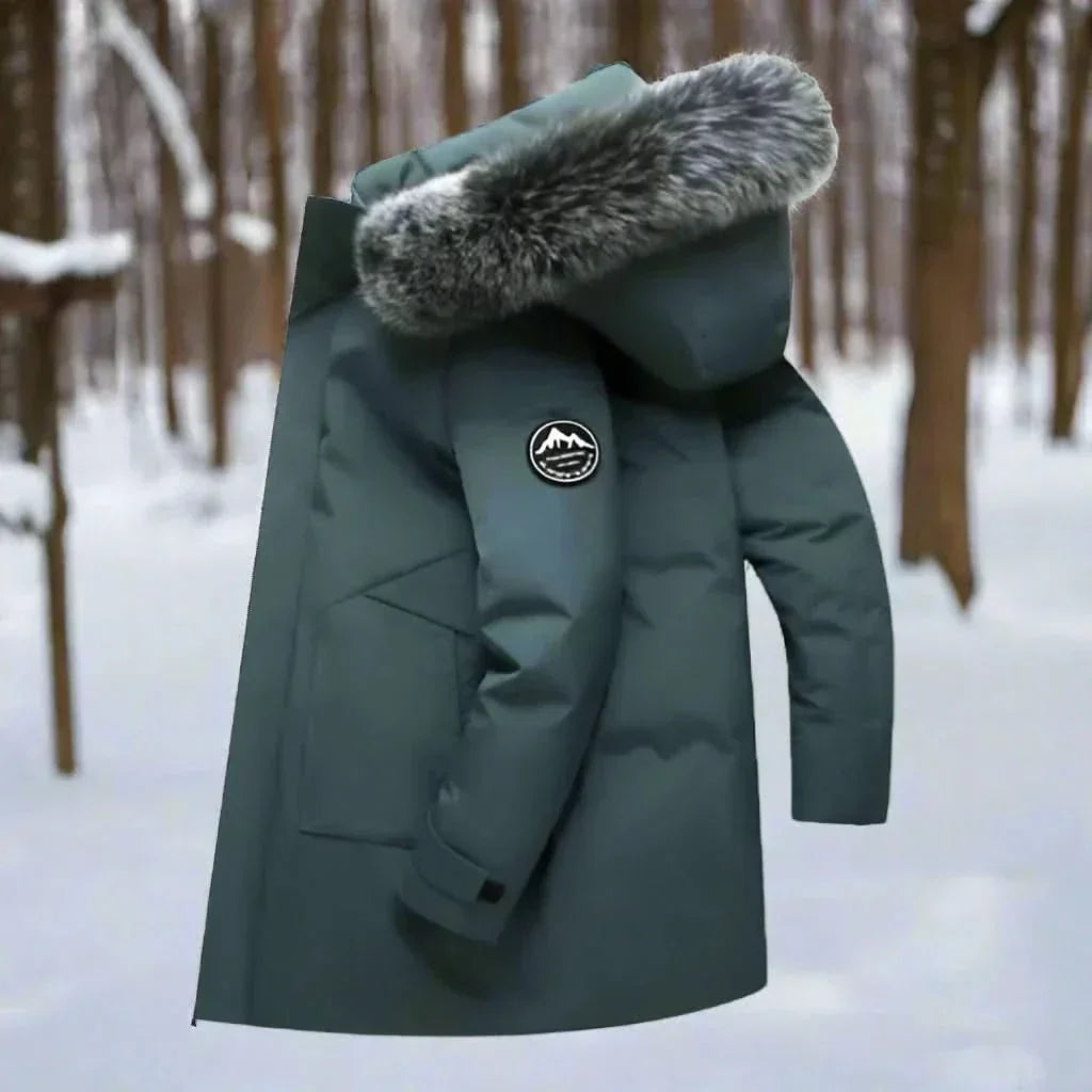 Men's Long Hooded Winter Coat with Water-Repellent Outer