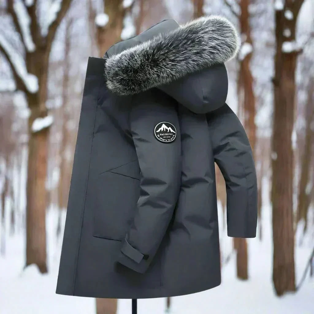 Men's Long Hooded Winter Coat with Water-Repellent Outer