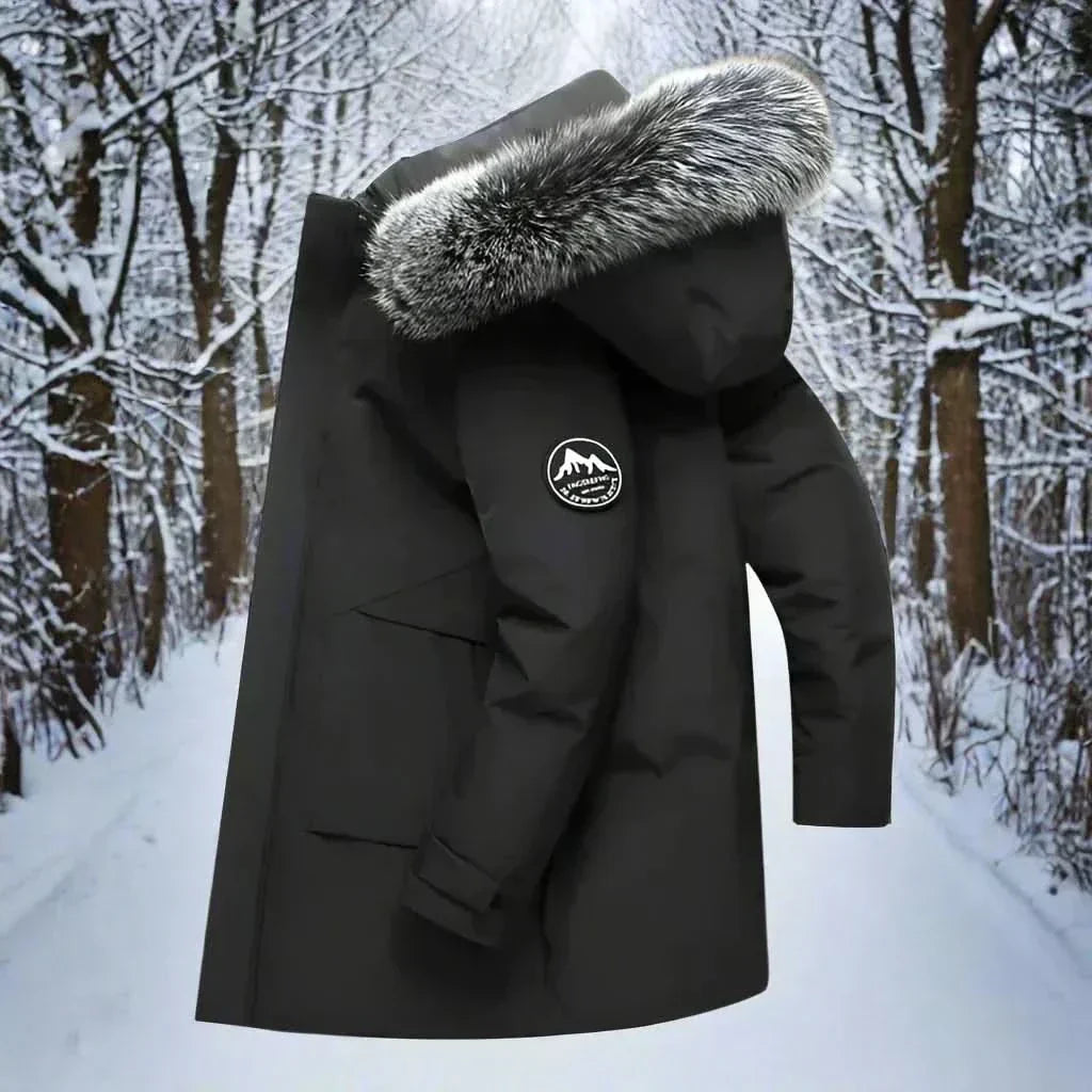 Men's Long Hooded Winter Coat with Water-Repellent Outer