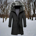 Men's Long Hooded Winter Coat with Water-Repellent Outer