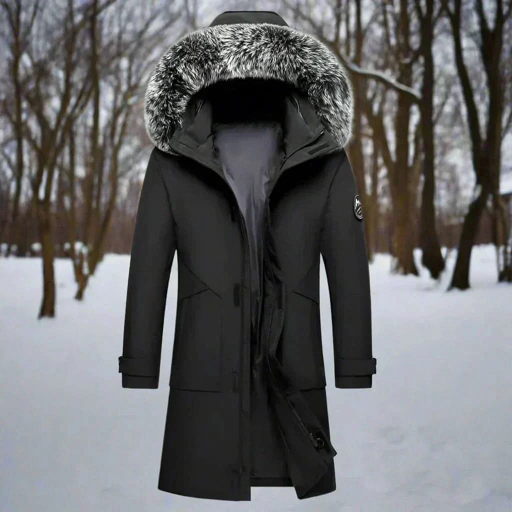 Men's Long Hooded Winter Coat with Water-Repellent Outer