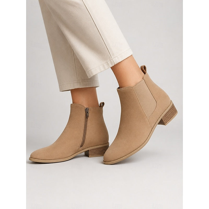 Women's Side Zip Pointed Toe Low Heel Ankle Booties