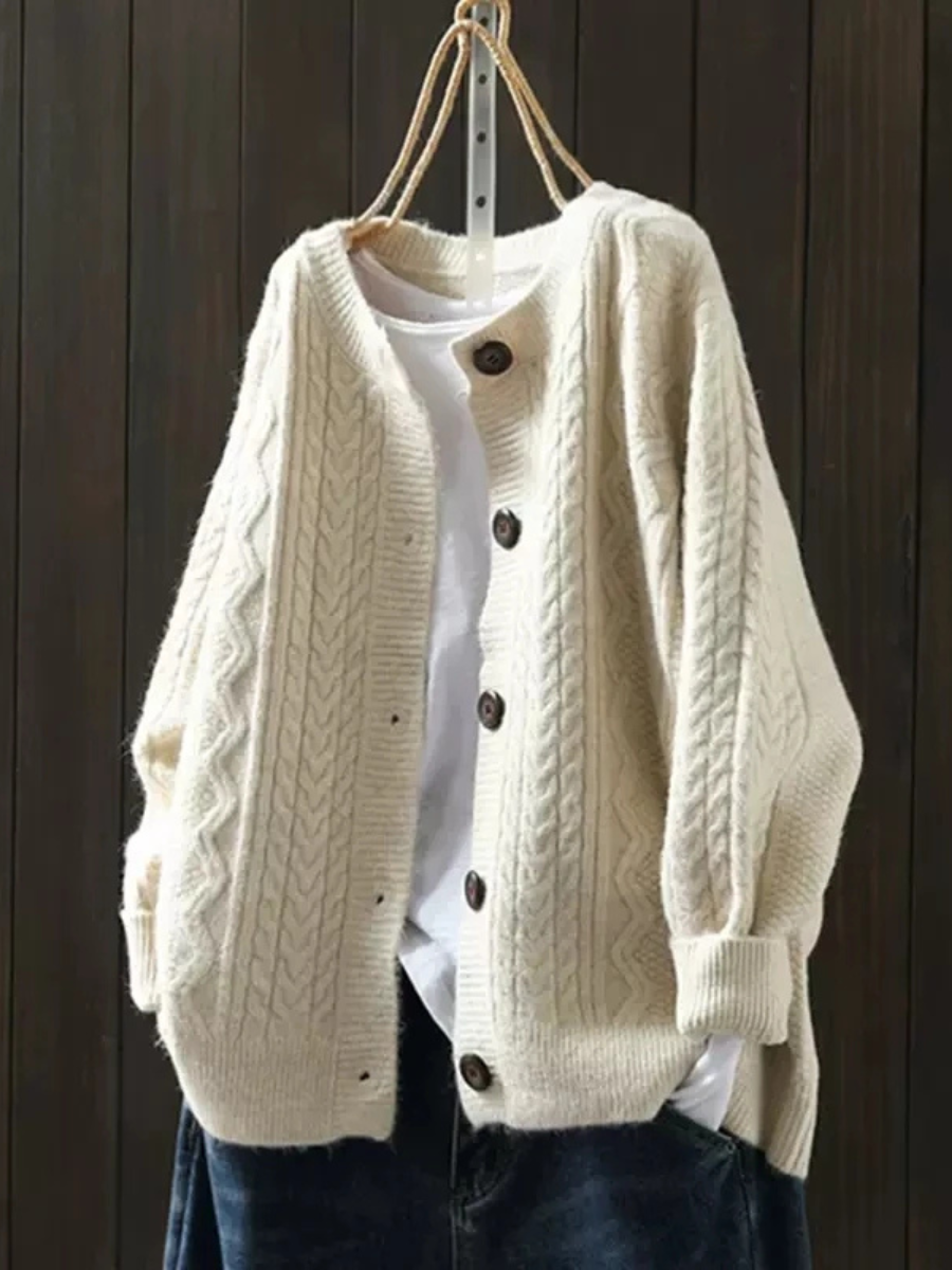 Women's Relaxed Cable-Knit Button-Up Oversized Sweater Cardigan