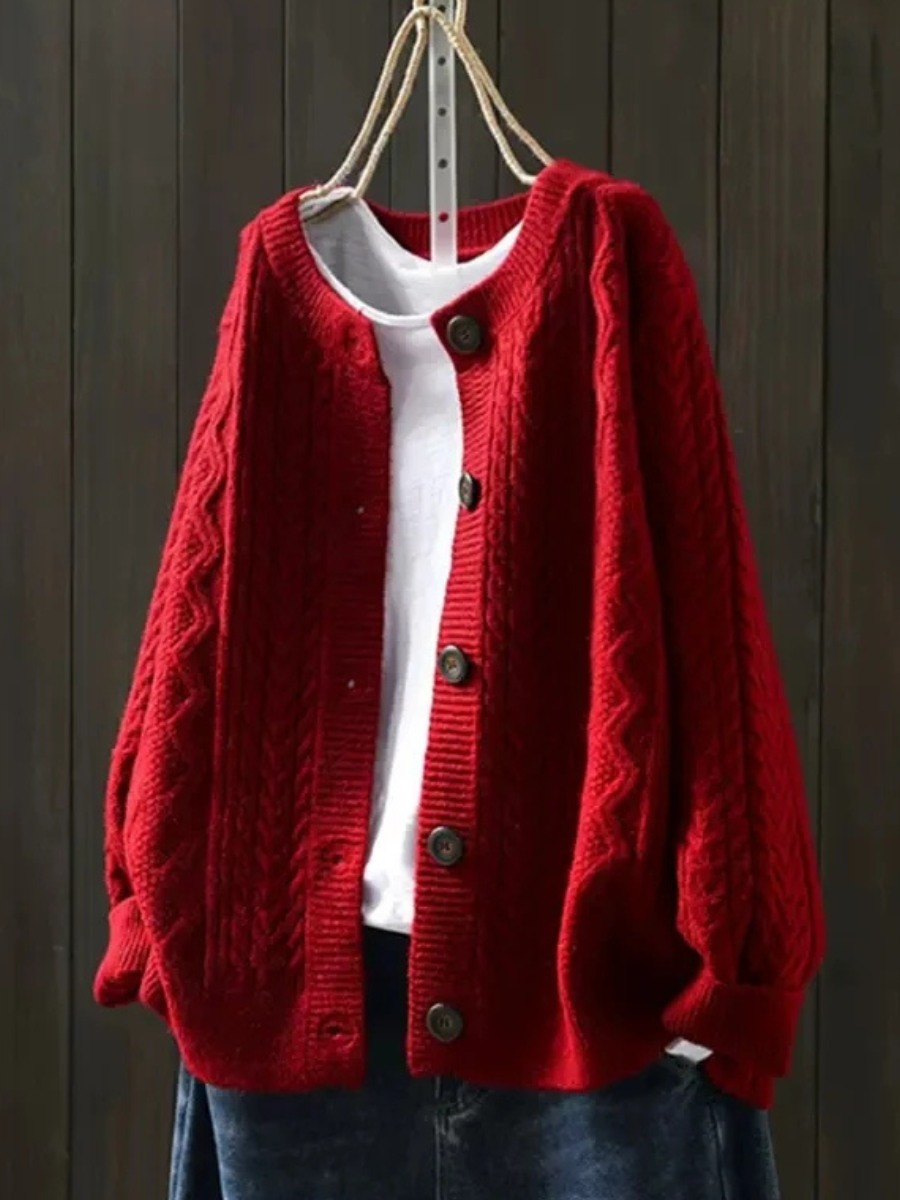 Women's Relaxed Cable-Knit Button-Up Oversized Sweater Cardigan