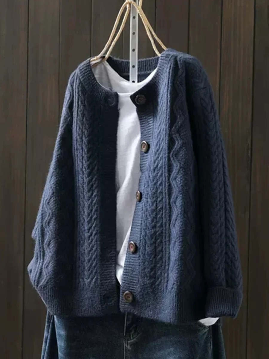 Women's Relaxed Cable-Knit Button-Up Oversized Sweater Cardigan