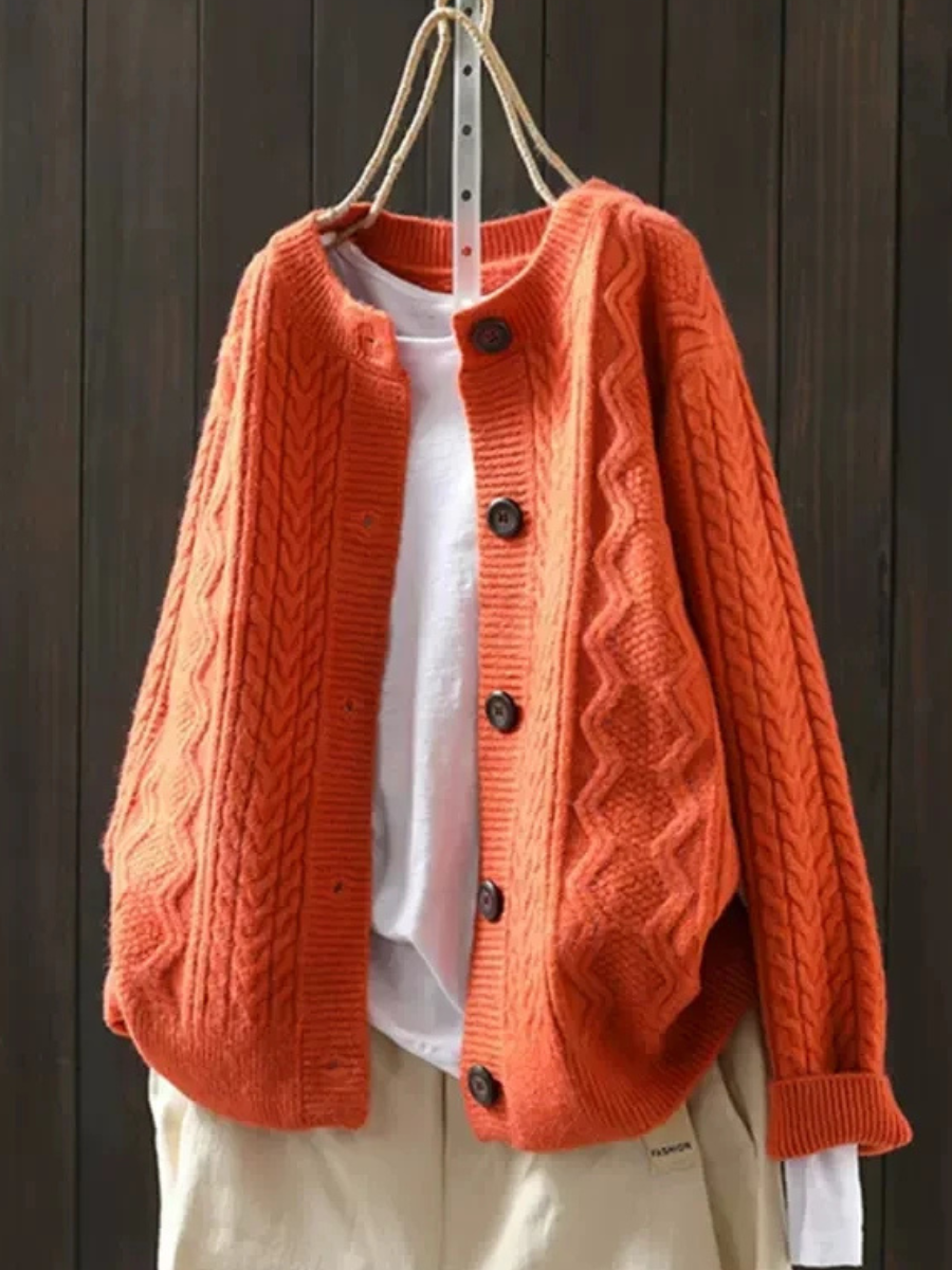 Women's Relaxed Cable-Knit Button-Up Oversized Sweater Cardigan