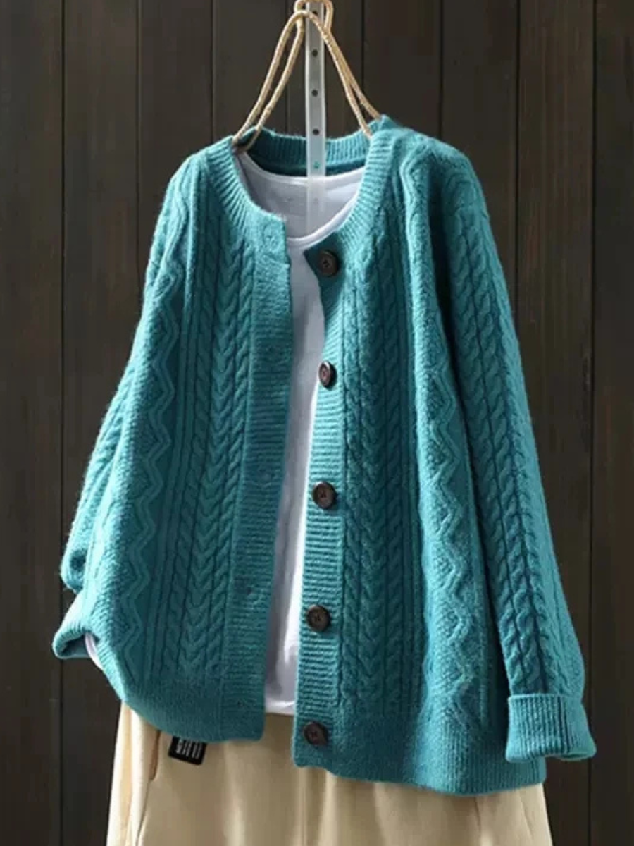 Women's Relaxed Cable-Knit Button-Up Oversized Sweater Cardigan