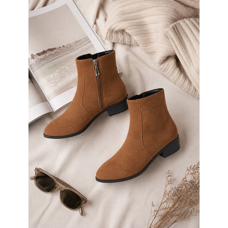Women's Low Heel Side Zip Tailored Booties