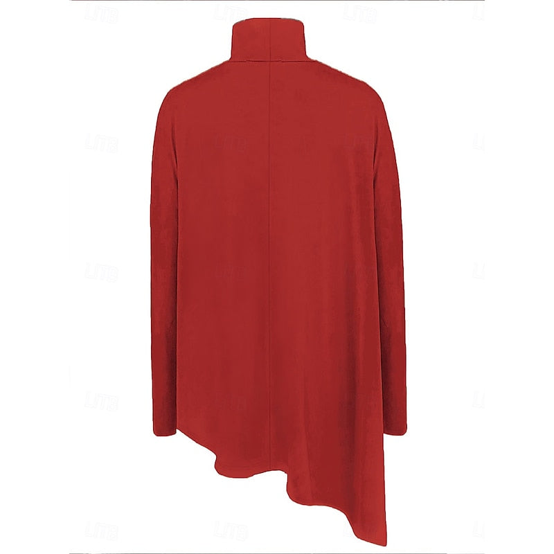 Women's Draped Longer Body Uneven Hem Turtleneck Pullover