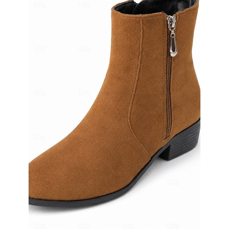 Women's Low Heel Side Zip Tailored Booties