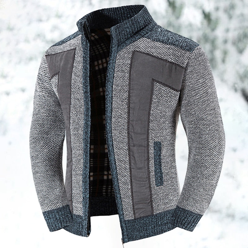 Men's Lined Full-Zip Color-Block Knit Jacket